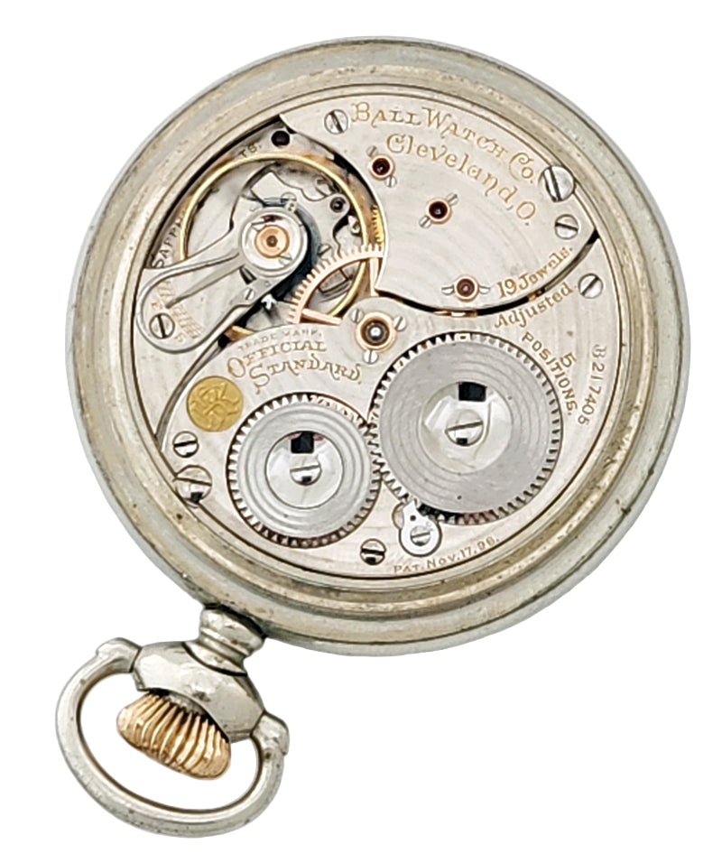Antique Ball "Official Railroad Standard" Pocket Watch, 19 Jewels, Circa 1910