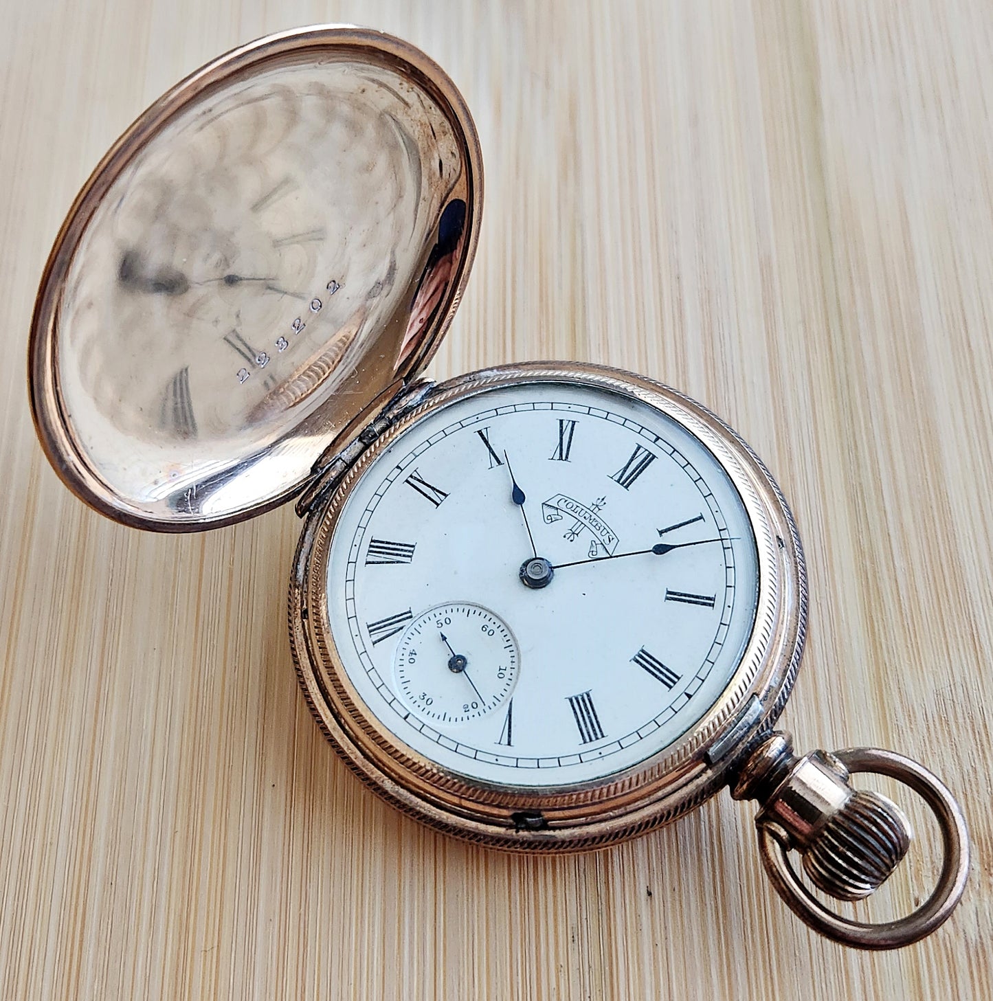 Antique Columbus Pocket Watch, 7 Jewels, Hunting Case, 6s, Circa 1889, Running!