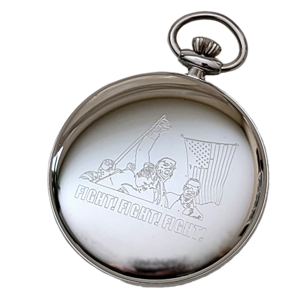 Pocket Watch with Trump FIGHT! Engraving - Swiss Movement!