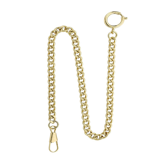 Desperado gold plated sport pocket watch chain, front view.
