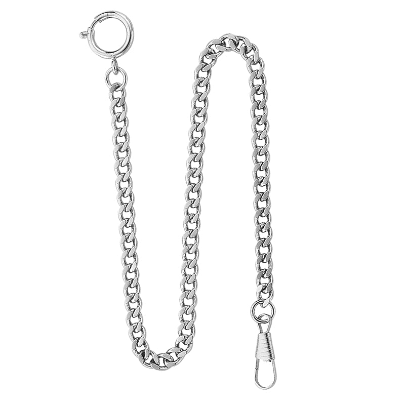Desperado silver chrome plated sport pocket watch chain, back view.