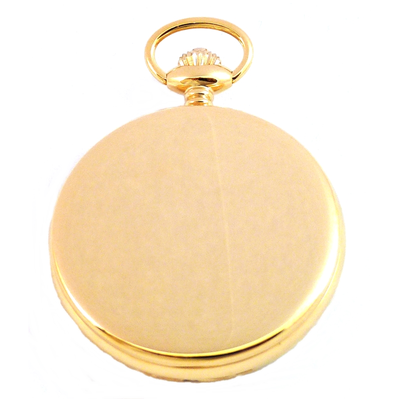 Desperado Roosevelt gold plated Swiss quartz pocket watch, front case view.