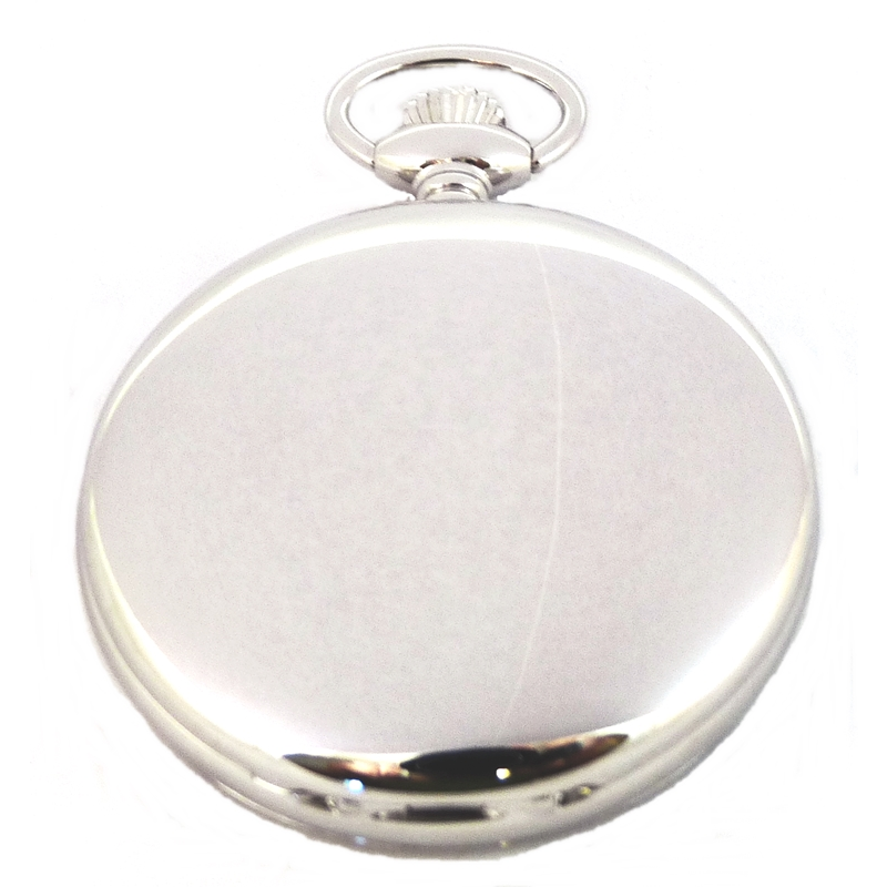 Desperado Roosevelt chrome plated Swiss quartz pocket watch, back view.