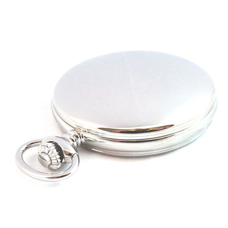 Desperado Roosevelt chrome plated Swiss quartz pocket watch, above view.