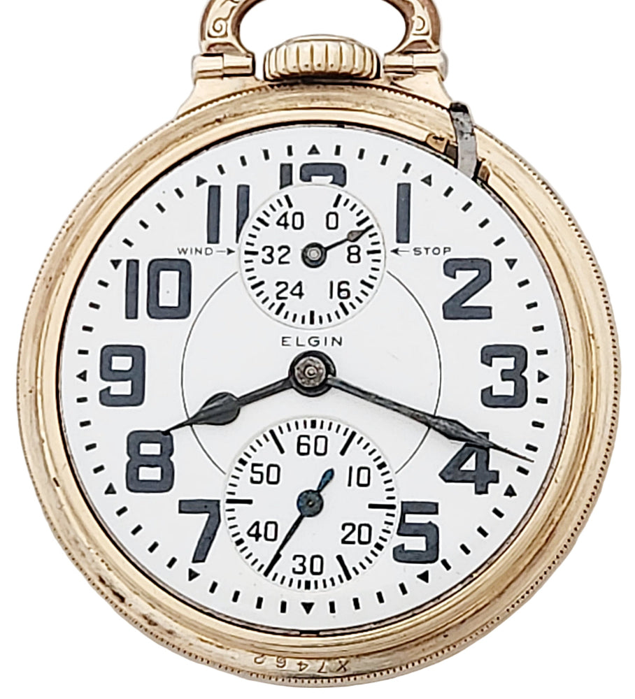 Antique Elgin "BW Raymond" Railroad Pocket Watch with Wind Indicator, 21 Jewels, Circa 1933