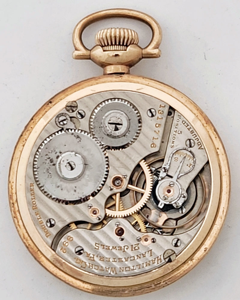 Antique Hamilton 992 Railroad Grade Pocket Watch, 21 Jewels, Gold Filled Case, Circa 1918
