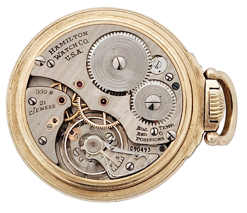 Antique Hamilton 992B Railroad Grade Pocket Watch, 21 Jewels, Circa 1944