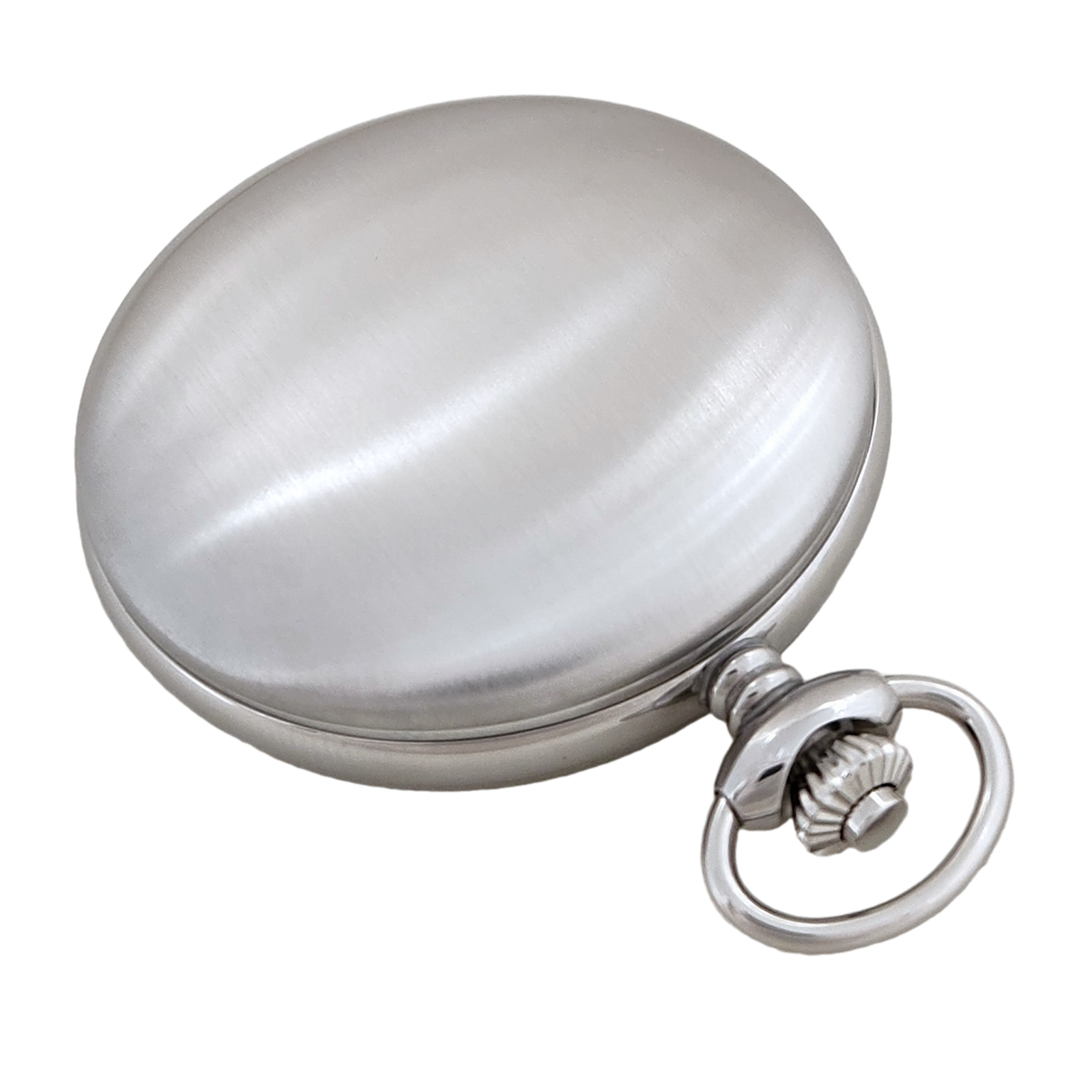 National Pocket Watch with Roman numerals, 17 jewel wind up mechanical movement, chrome plated steel hunting case, back view.