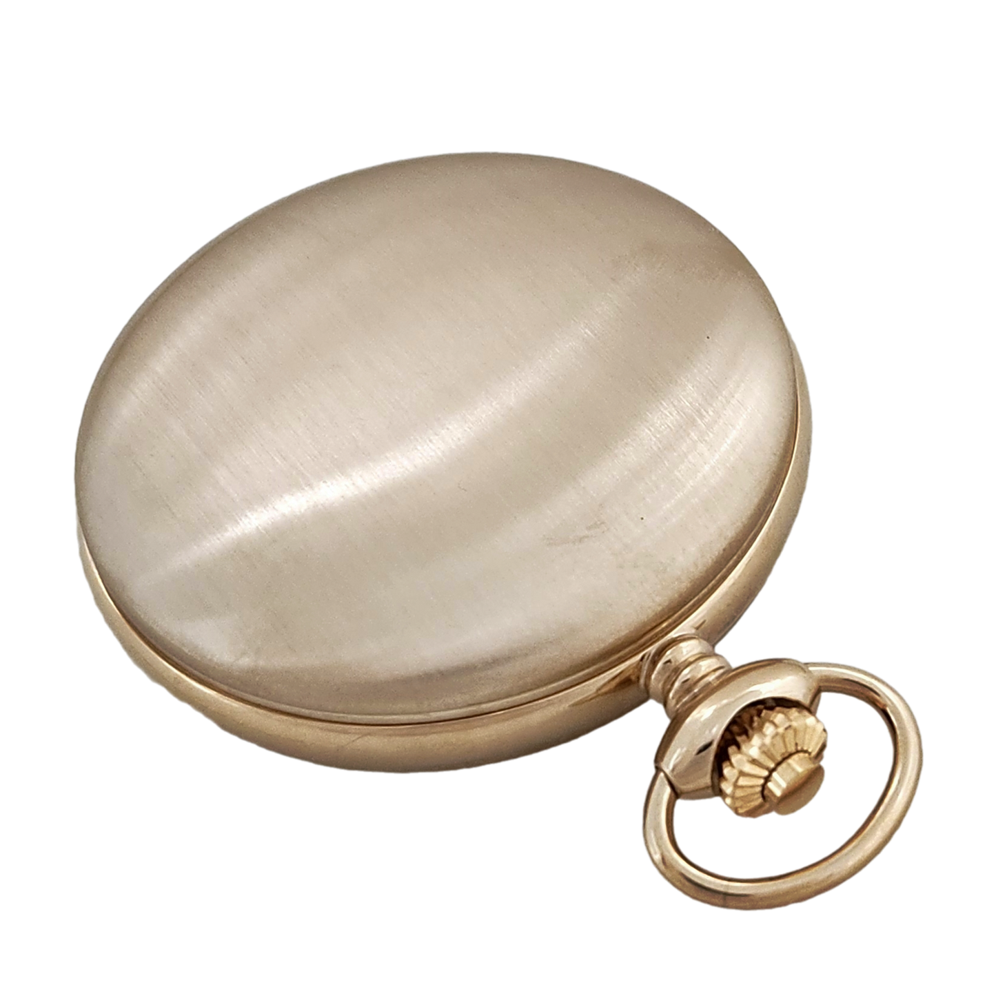 National Pocket Watch with 17 jewel wind up mechanical movement, gold plated steel hunting case, back view.