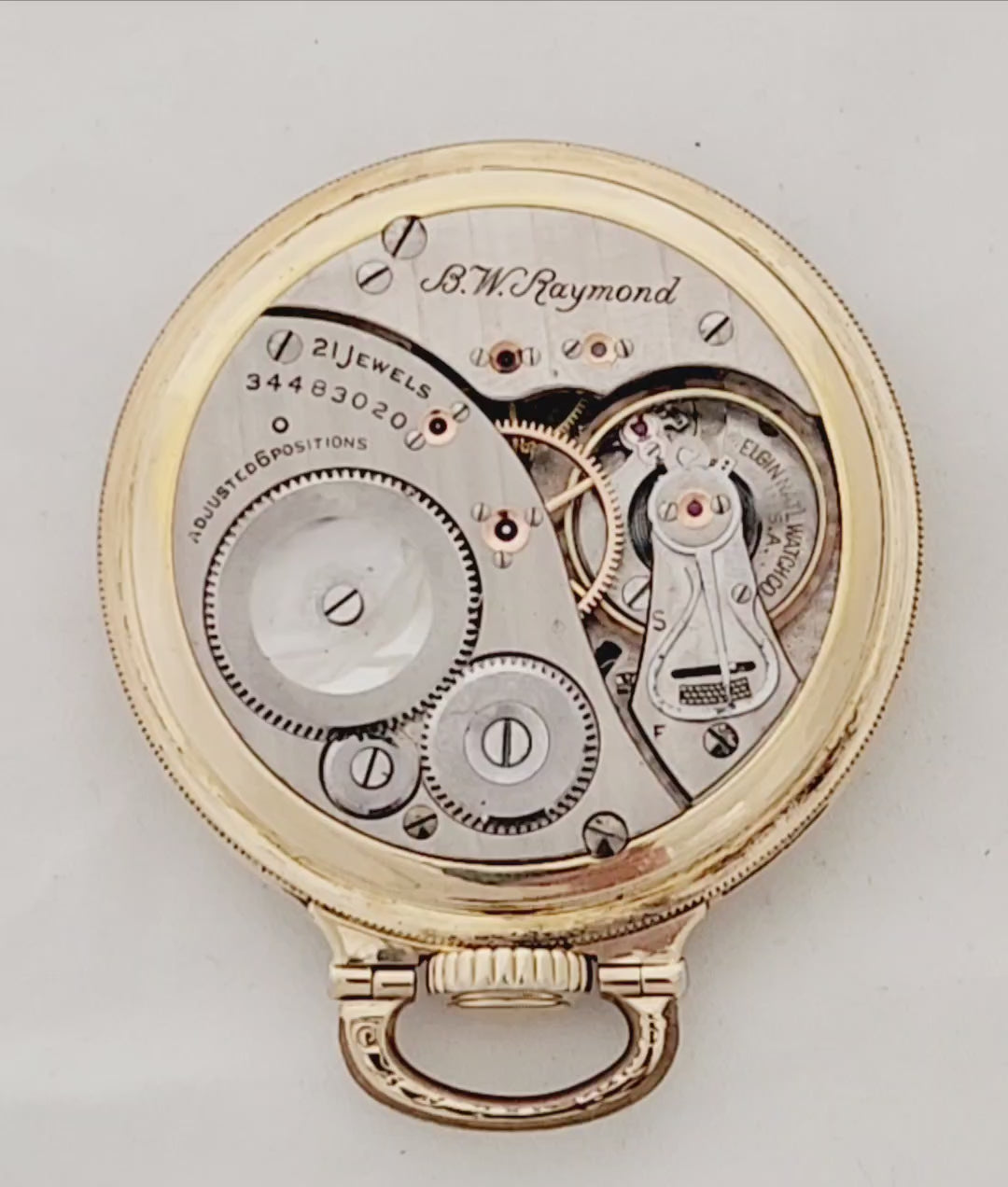 Antique Elgin "BW Raymond" Railroad Pocket Watch with Wind Indicator, 21 Jewels, Circa 1933