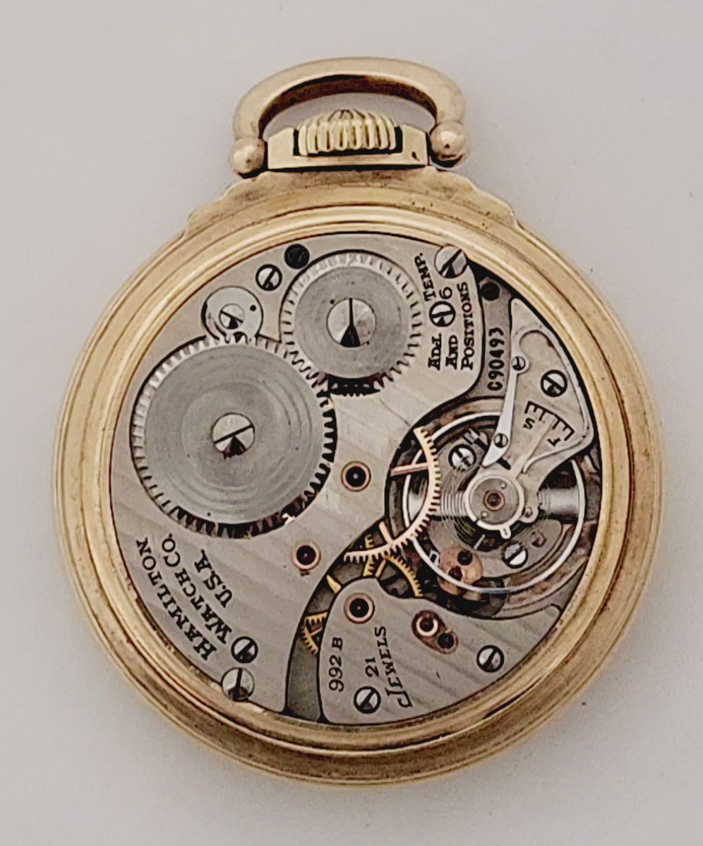 Antique Hamilton 992B Railroad Grade Pocket Watch, 21 Jewels, Circa 1944