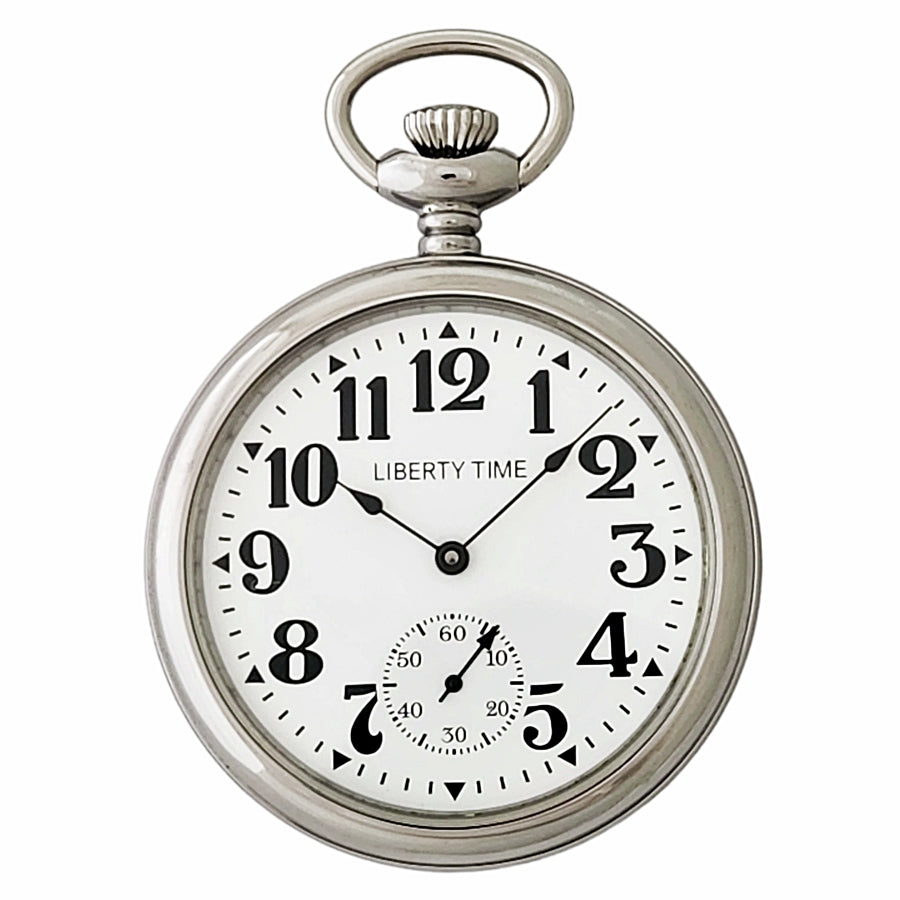 Pocket Watch with Bold Arabic Numeral Dial, 17 Jewel Wind Up Mechanical Movement, High Polished Chrome Plated Steel Case