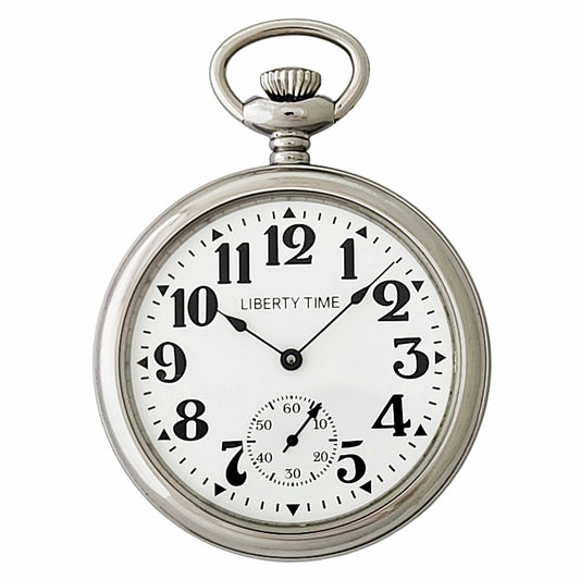 Pocket Watch with Bold Arabic Numeral Dial, 17 Jewel Wind Up Mechanical Movement, High Polished Chrome Plated Steel Case