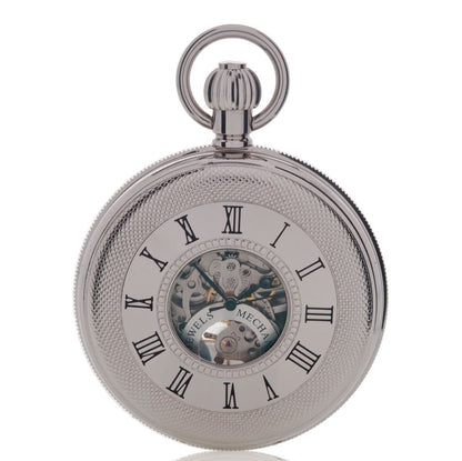 Rapport of London mechanical 17 jewel silver-tone double opening half hunter pocket watch, front view.