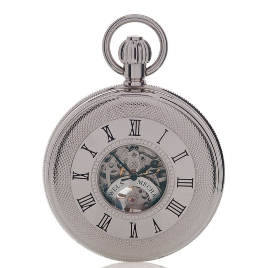 CLOSEOUT! Rapport of London PW49 Mechanical 17 Jewel Silver-Tone Double Opening Half Hunter Pocket Watch