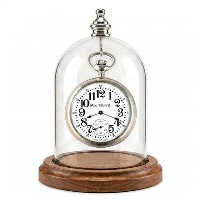 Pocket Watch Glass Display Dome Cloche Real Walnut Wood Base & Silver Hook 3"x4"