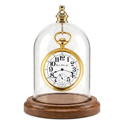 Pocket Watch Glass Display Dome Cloche Real Walnut Wood Base & Silver Hook 3"x4"