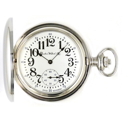 Dueber Model 25 Pocket Watch with Swiss Made Mechanical Movement, Chrome Plated Steel Case