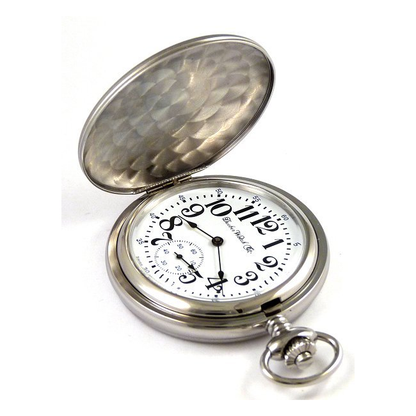 Dueber Model 25 Pocket Watch with Swiss Made Mechanical Movement, Chrome Plated Steel Case