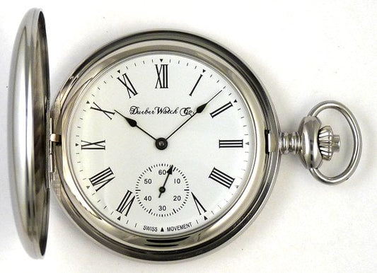 Dueber Model 26 Pocket Watch with Swiss Made Mechanical Movement, Chrome Plated Steel Case
