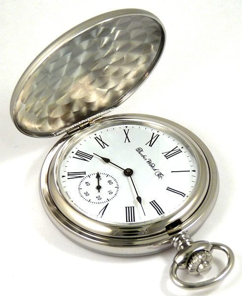 Dueber Model 26 Pocket Watch with Swiss Made Mechanical Movement, Chrome Plated Steel Case