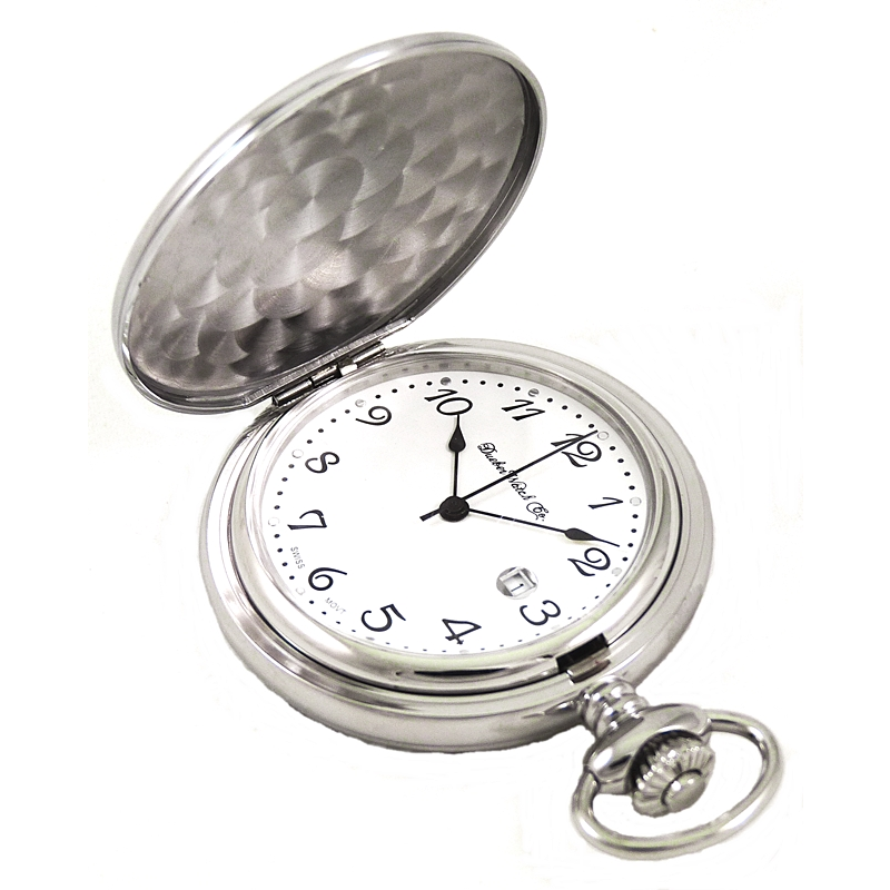 Dueber 312-110 Pocket Watch, Swiss Made Movement, High Polished Chrome Plated Steel Case