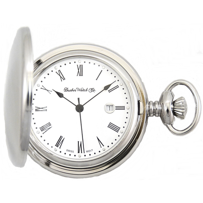 Dueber 312-210 Pocket Watch, Swiss Made Movement, High Polished Chrome Plated Steel Case