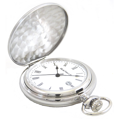 Dueber 312-210 Pocket Watch, Swiss Made Movement, High Polished Chrome Plated Steel Case