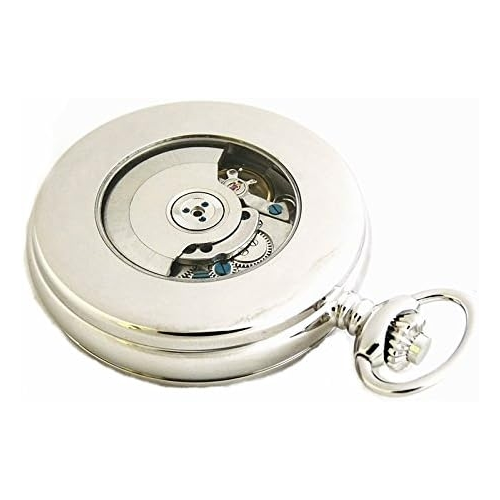 Desperado 33 jewel automatic pocket watch with power reserve indicator, back view.