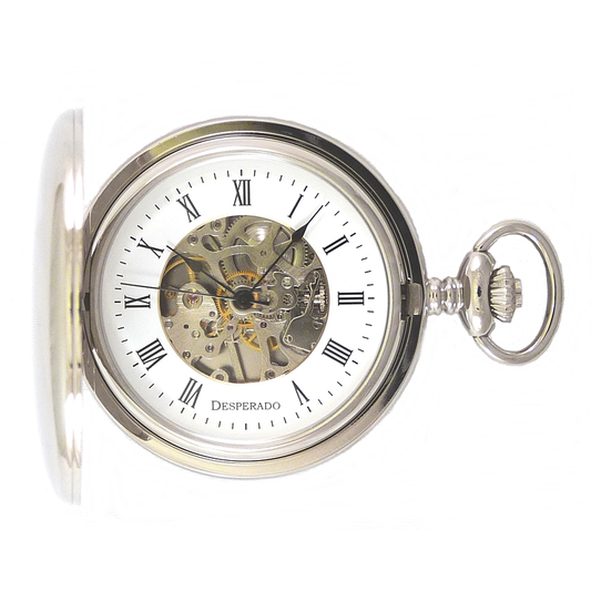 Desperado Lincoln City wind up mechanical pocket watch, front view.