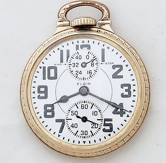 Antique Elgin "BW Raymond" Railroad Pocket Watch with Wind Indicator, 21 Jewels, Circa 1933