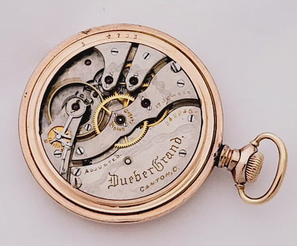 Antique Hampden "Dueber Grand" Pocket Watch, 12s, 17 Jewels, Open Face, Circa 1908, Runs!