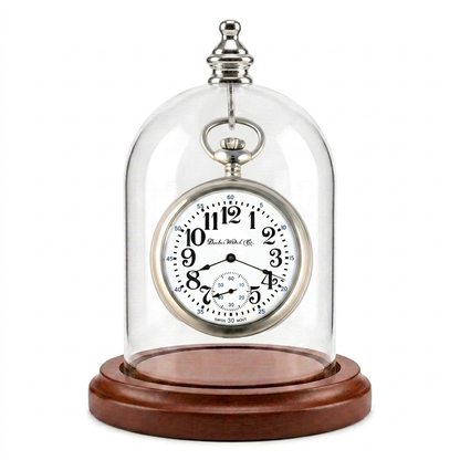 Pocket Watch Glass Display Dome Cloche Real Walnut Wood Base & Silver Hook 3"x4"