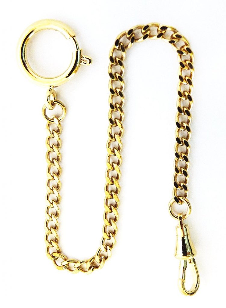 Dueber Yellow Gold Plated Curb Pocket Watch Chain with Spring Ring